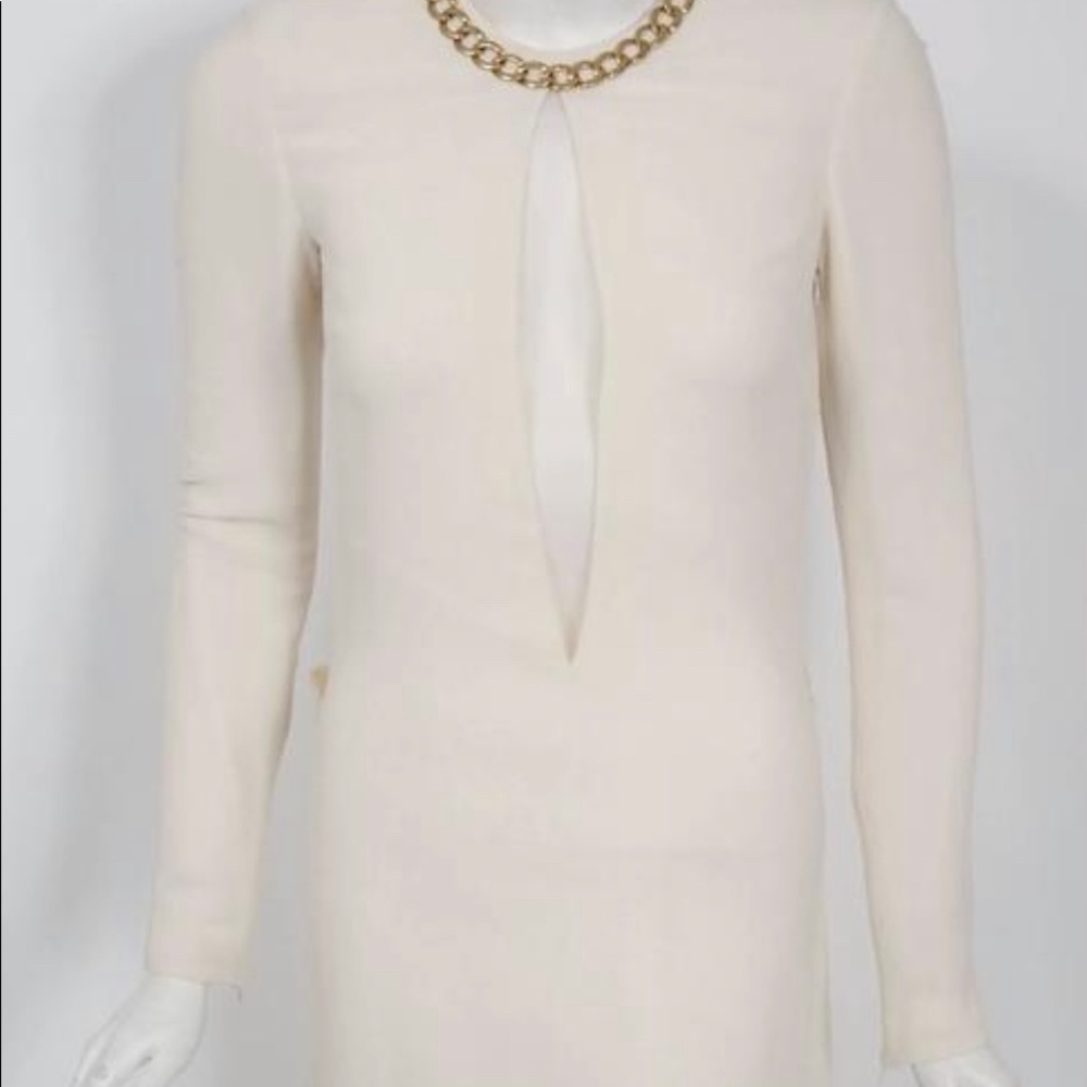 Vintage 2006 Alexander McQueen Documented White Silk Chain Plunge High-Slit Gown - Picture 5 of 10